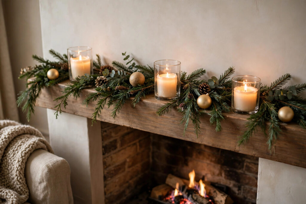 Christmas Mantel Decor Ideas: Garlands, Candles, and Layered Textures